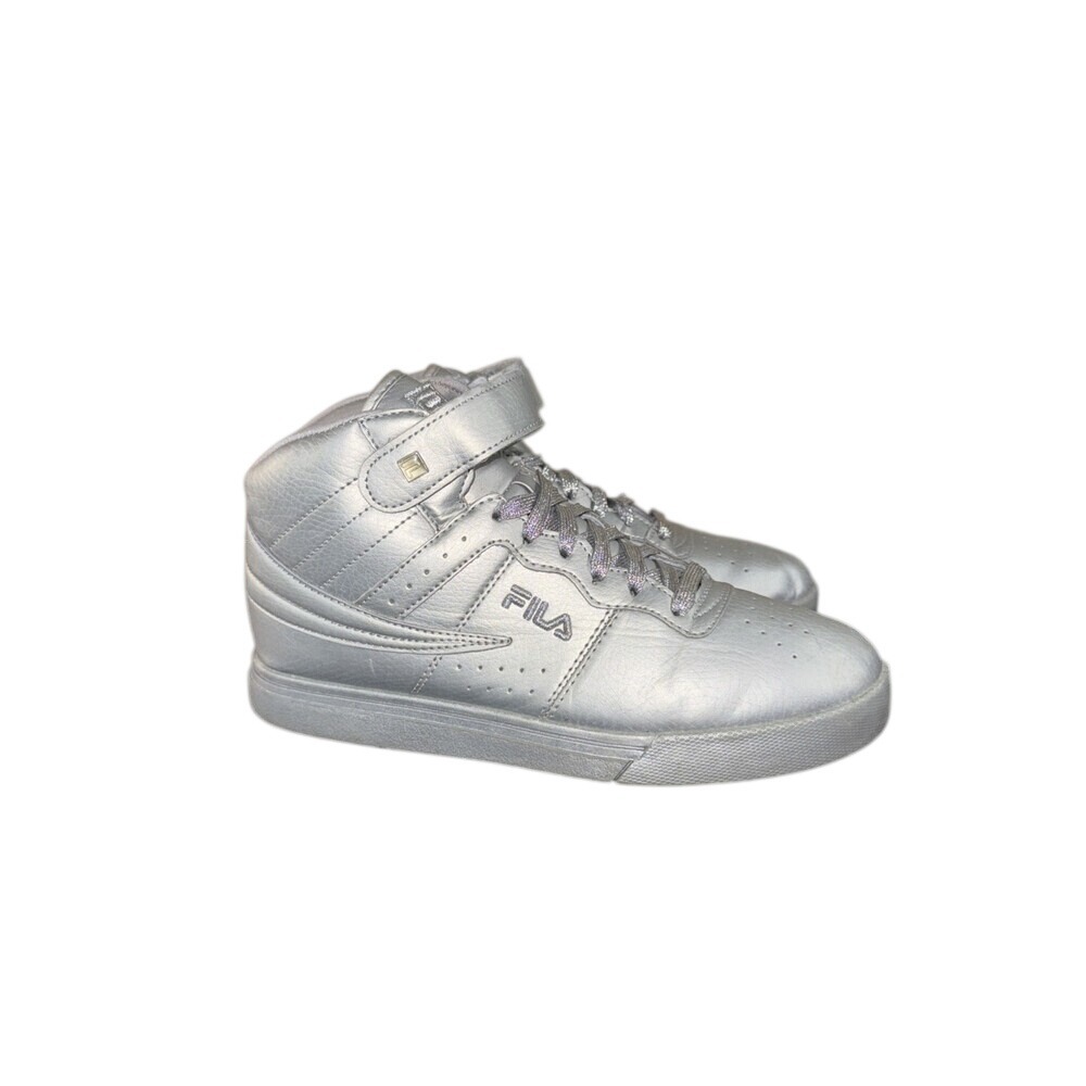 Fila Womens Metallic Silver High Top Sneakers Ankle‎ Strap Glitter Laces Silver